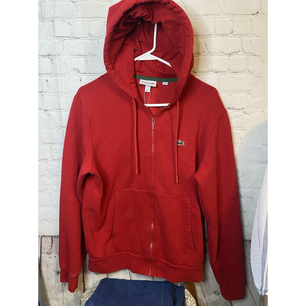 Lacoste Men's Sport Long Sleeve Fleece Full Zip Hoodie Sweatshirt, Red, Medium